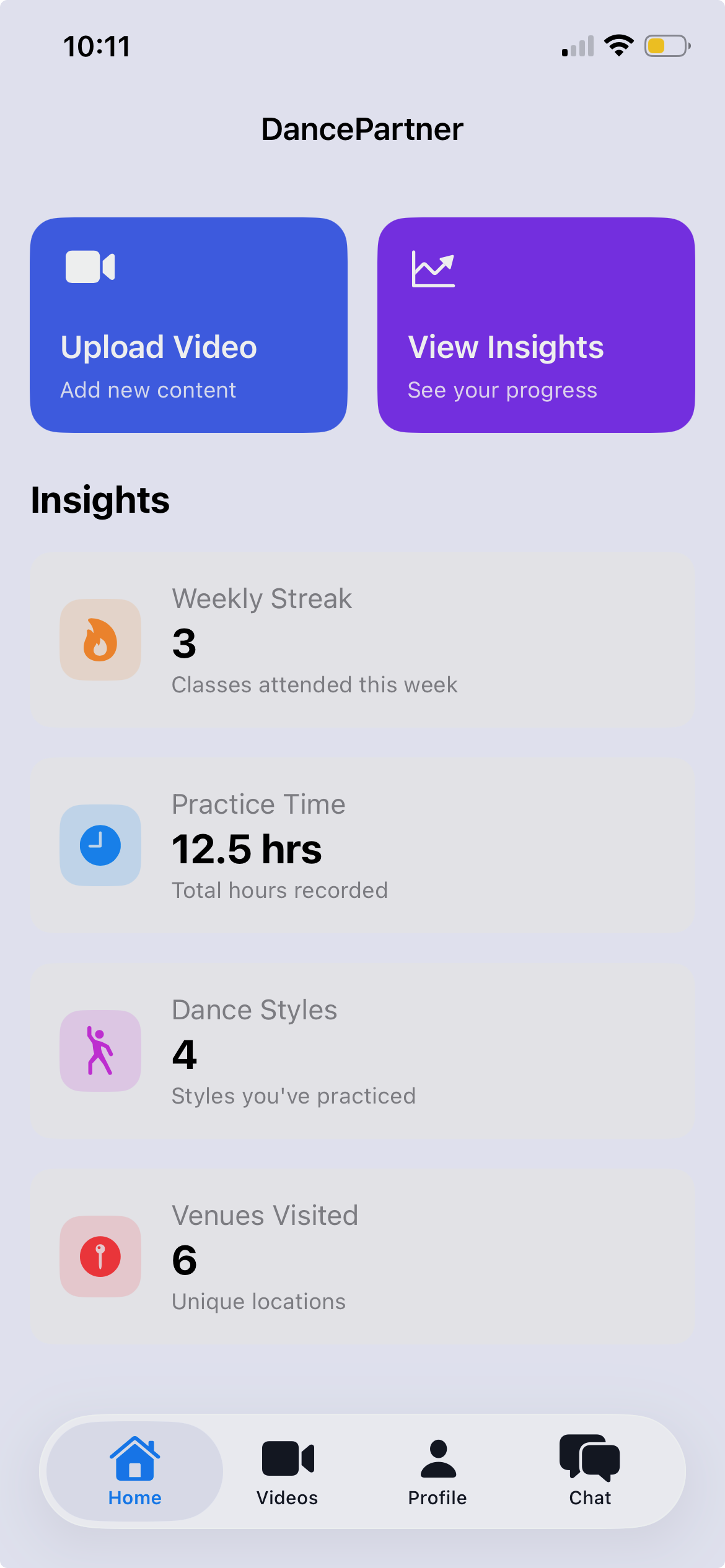 DancePartner Home Screen